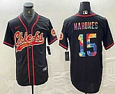 Men's Kansas City Chiefs #15 Patrick Mahomes Black Multi Color With Patch Cool Base Stitched Baseball Jersey,baseball caps,new era cap wholesale,wholesale hats